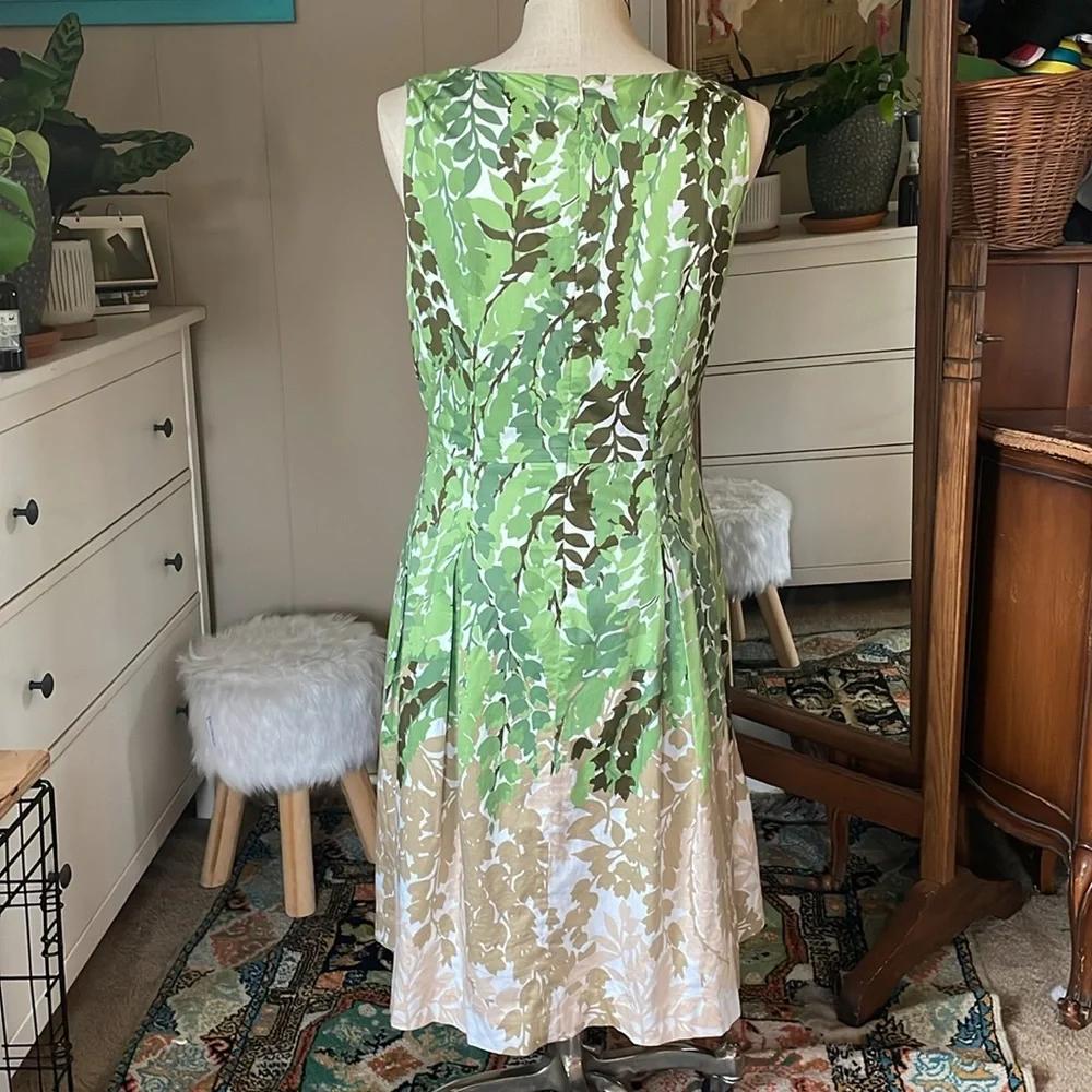 Talbots Dress Womens 16 Plus Size Green Tan Floral Leaves Sleeveless Teacher - Picture 3 of 9